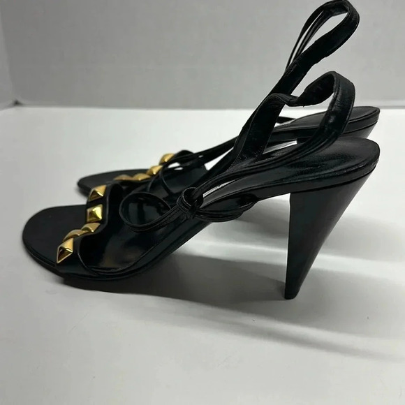 Sebastian Milano High Heels Open Toe Leather Ankle Strap Gold Studded Black 38.5 - Picture 4 of 12
